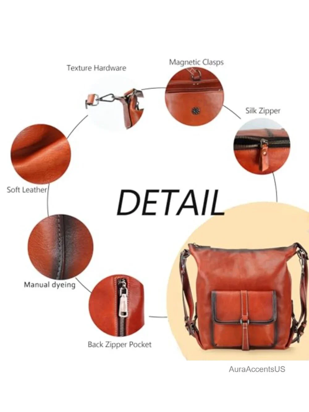 Genuine Leather Convertible Hobo Crossbody Backpack 3-in-1 Purse